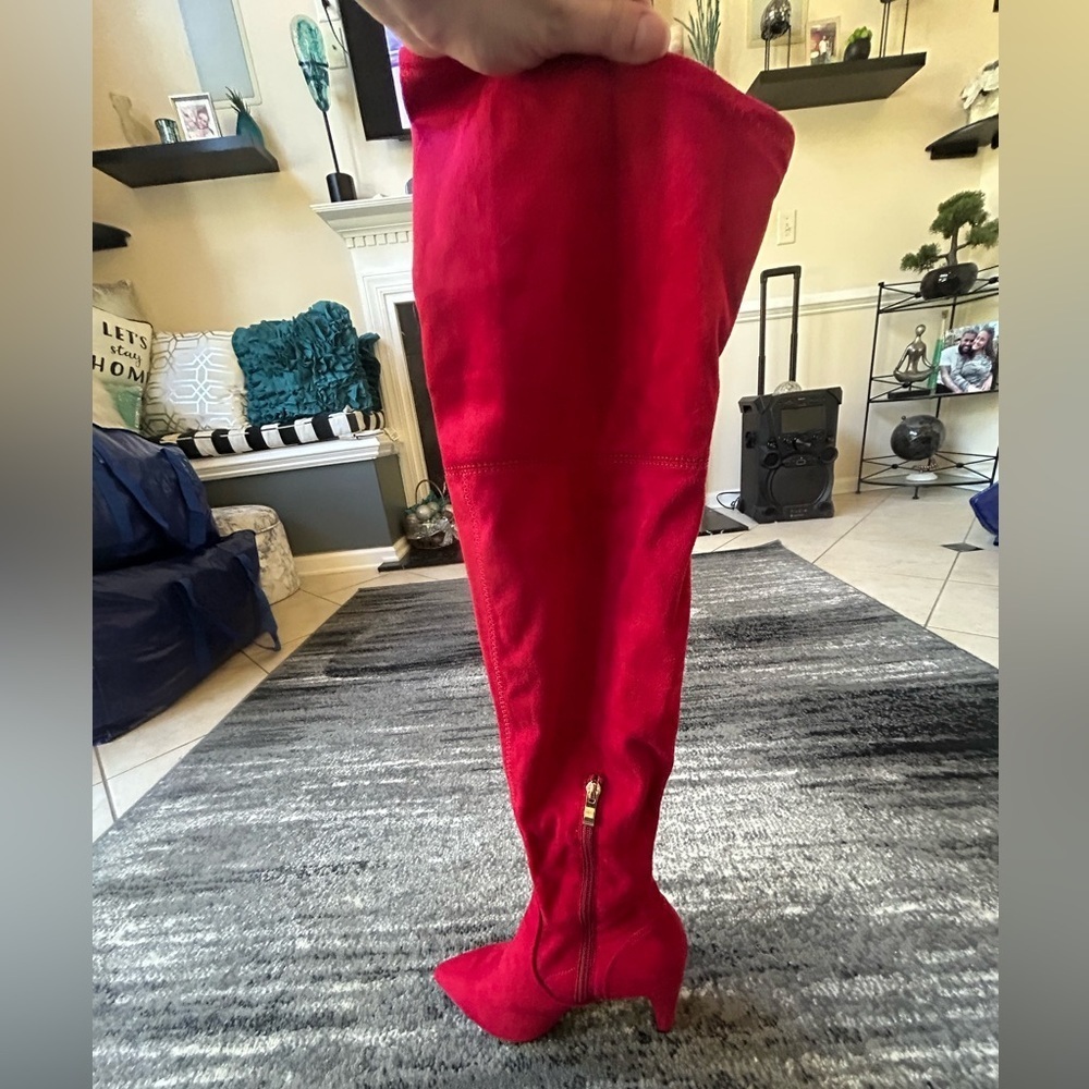 DREAM PAIRS Red Suede Over The Knee Boot With Heel - Picture 15 of 16